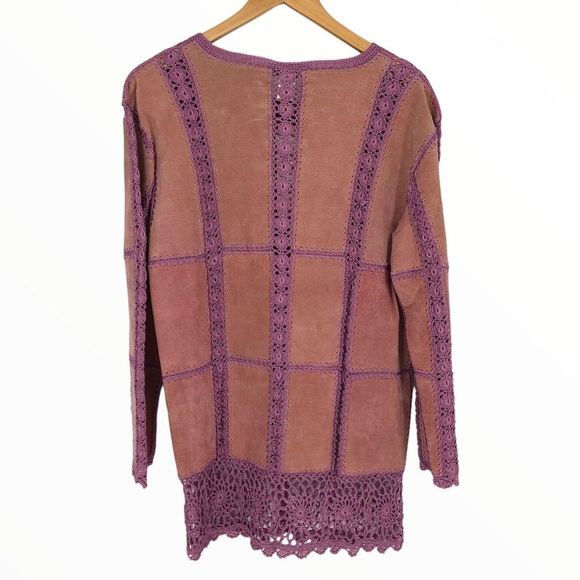 Y2K Vintage Mauve Pink Leather Patchwork Pieced Long Sleeve Top NWT size Medium - Picture 9 of 11